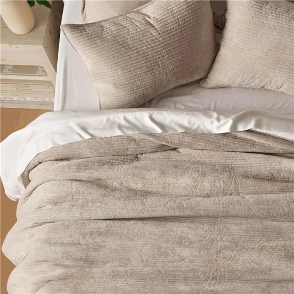 Velvet Quilt Set Queen Size, Luxurious Soft Quilted Bedding Sets,
